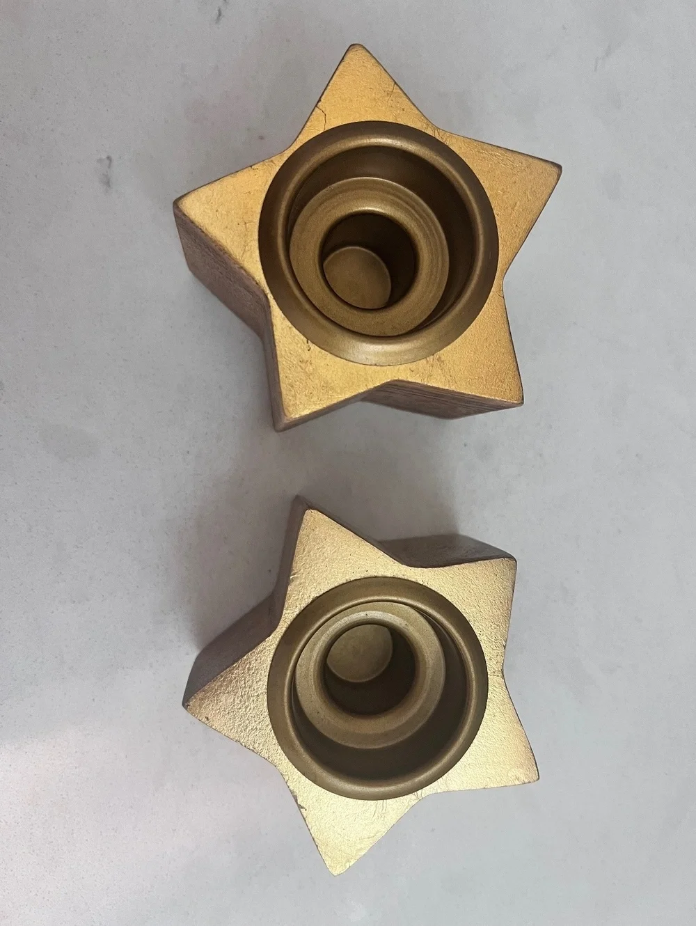 Hallmark Wood Star Tea Light Candle Holders Set of 2 Gold Tone